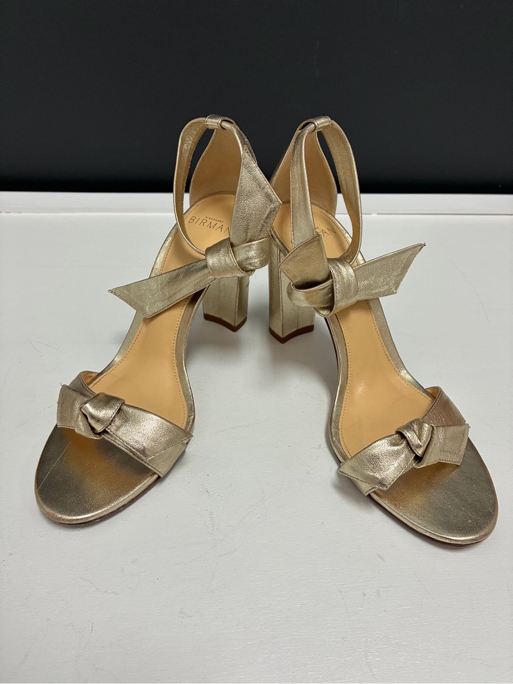Alexandre Birman Metallic Gold Knot Block-Heel Sandals